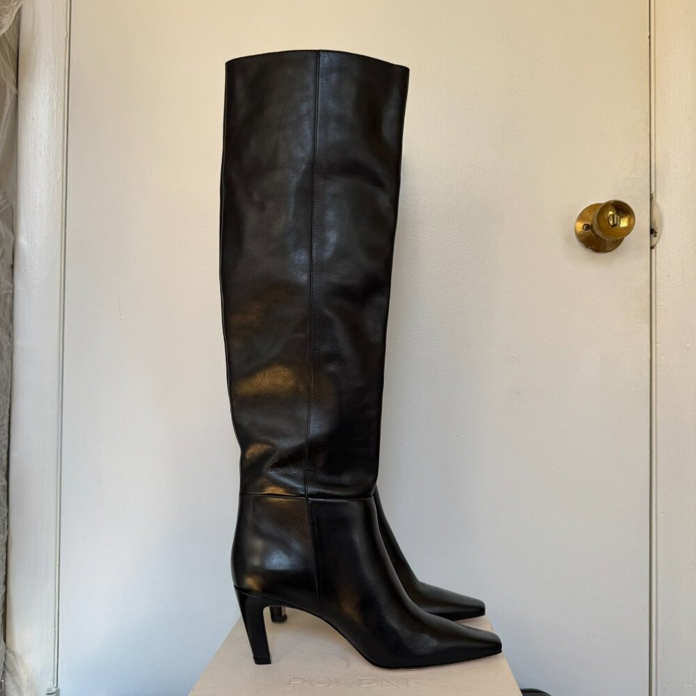 New Reformation Claudette Knee High Heeled Leather Boots Black 7.5 - Picture 5 of 15